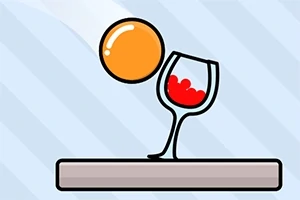 Minge portocalie sărind într-un pahar de vin cu lichid roșu, așezat pe o platformă