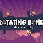 Textul „ROTATING BONES” pe un fundal violet cu steluțe galbene și contururi de forme geometrice