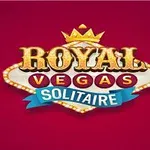 Logo cu text stilizat Royal Vegas Solitaire pe fundal roșu