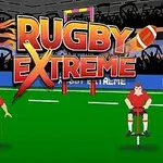 Grafică colorată cu două personaje îmbrăcate în echipament de rugby pe un teren verde, cu un public în fundal și cuvântul Rugby Extreme afișat deasupra