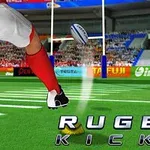 Un jucător de rugby execută un șut către poartă pe un stadion plin de spectatori, cu textul Rugby Kicks afișat în partea de jos