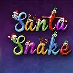 Fond mov cu textul colorat „Santa Snake”, fiecare literă având căciulițe de Moș Crăciun, și un șarpe verde cu fes în colțul stâng