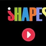 Textul „SHAPES” colorat pe un fundal negru cu un buton roșu de redare dedesubt