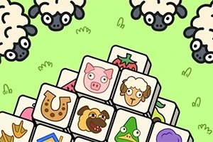 Cuburi ilustrare cu imagini de animale, cum ar fi porc și oaie, înconjurate de oi stilizate pe un fundal verde