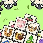 Cuburi ilustrare cu imagini de animale, cum ar fi porc și oaie, înconjurate de oi stilizate pe un fundal verde