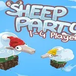 Două oi plutitoare cu căciuli de iarnă pe cerul albastru, cu textul „Sheep Party 1-4 Players” deasupra