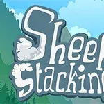 Textul Sheep Stacking este prezentat pe un fundal de munți și nori albaștri
