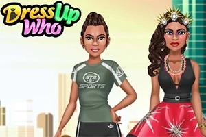 Două personaje îmbrăcate diferit, una într-o ținută sportivă și cealaltă într-o rochie elegantă cu accesorii, având un fundal urban