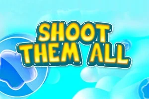 Textul Shoot Them All pe un fundal albastru deschis cu elemente grafice abstracte