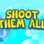 Textul Shoot Them All pe un fundal albastru deschis cu elemente grafice abstracte