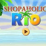 Un fundal tropical cu un papagal colorat pe o ramură și textul Shopaholic Rio cu un simbol de joacă în fața unui cer senin