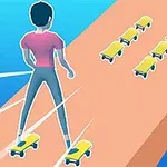 Persoană care merge pe skateboard-uri pe o pistă cu skateboard-uri în fundal