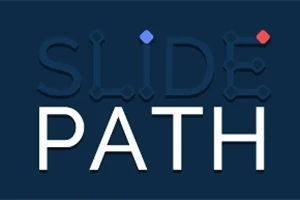 Textul SLIDE PATH pe un fundal albastru închis, cu elemente grafice mici de culoare albastru și roșu