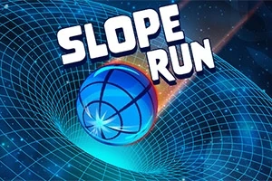 O grafică futuristă care prezintă un tunel albastru tridimensional curbat, străbătut de o bilă albastră cu linii negre, sub textul Slope Run