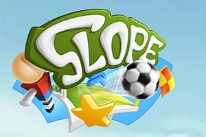Logo colorat cu un fundal albastru, cu textul SLOPE, o minge de fotbal și o stea galbenă