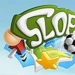 Logo colorat cu un fundal albastru, cu textul SLOPE, o minge de fotbal și o stea galbenă