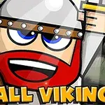 Personaj viking în stil desen animat, cu barbă roșie și cască, ținând un scut, cu textul Small Viking deasupra
