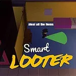 Persoană într-o cameră luminată parțial, cu pereți galbeni, cu titlul Smart Looter afișat deasupra