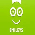 Chip zâmbitor alb pe un fundal verde cu textul „SMILEYS” dedesubt