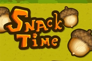 Textul Snack Time alături de ghinde pe un fundal verde