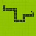 Șarpe pixelat negru pe fundal verde cu un pătrat în fața capului său