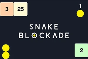 Text alb Snake Blockade pe fundal negru, înconjurat de cercuri galbene și pătrate colorate cu numere