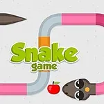 Șarpe colorat în formă de buclă cu un măr și textul Snake game în centru