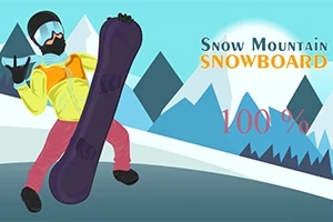 Snowboarder în echipament colorat pe fundal de munți zimțați, cu text alături