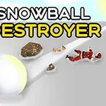 Un bulgăre mare de zăpadă se rostogolește, lovind un om de zăpadă și alte obiecte pe o pantă, cu titlul Snowball Destroyer deasupra