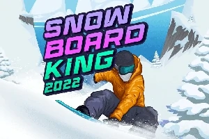 Un snowboarder în echipament portocaliu coboară o pârtie de zăpadă, cu munți și copaci acoperiți de zăpadă în fundal