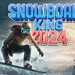 Un snowboarder sare pe un deal înzăpezit, purtând echipament de iarnă, cu un fundal de pădure și munți, sub un text mare