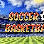 Textul Soccer Basketball pe un fundal cu un stadion și cer senin