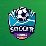 Siglă albastră și verde cu o minge de fotbal deasupra cuvintelor „Soccer Heroes” pe un fundal verde
