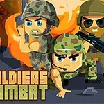 Trei soldați caricaturi animați îmbrăcați în camuflaj, în fața unei explozii, pregătiți de luptă