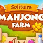 Elemente grafice de fermă stilizate, cu un banner central înconjurat de imagini de fructe, animale și legume
