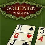 Un ecran verde cu titlul Solitaire Master și cărți de joc K, Q, J, 5 și 4 afișate