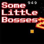 Textul „Some Little Bosses 2” în roșu și alb pe un fundal întunecat cu elemente grafice pixelate în roșu și portocaliu