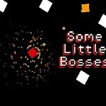 Textul „Some Little Bosses” pe un fundal negru cu pătrate albe dispersate și un pătrat roșu înconjurat de particule portocalii