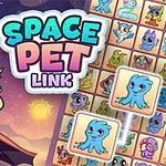 Ilustrație cu o creatură extraterestră veselă, blocuri colorate cu simboluri ale altor creaturi și un fundal spațial cu un inel planetar