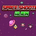 Text roșu și verde pe fundal spațial cu planete și nave spațiale pixelate