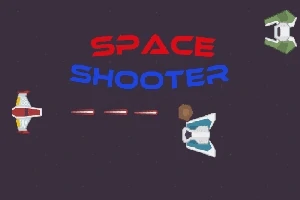 Nave spațiale și text colorat „Space Shooter” pe un fundal întunecat