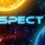 Un robot zburător alb în spațiu, lângă un Pământ parțial vizibil și un soare strălucitor, cu textul SPECT scris în stil futurist