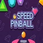 Textul Speed Pinball este înconjurat de forme geometrice colorate pe un fundal mov