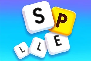 Cuvinte formate din litere individuale pe fundal albastru, aranjate astfel încât să formeze cuvântul SPELL