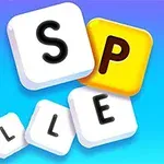 Cuvinte formate din litere individuale pe fundal albastru, aranjate astfel încât să formeze cuvântul SPELL
