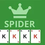 Un fundal verde cu o coroană stilizată deasupra cuvântului SPIDER, iar dedesubt sunt patru cărți de joc cu valoarea K
