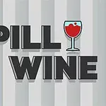 Textul SPILL WINE cu o imagine de pahar cu vin roșu în locul literei I