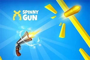 Un pistol care trage un glonț spre bari galbene pe un fundal albastru