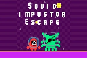 Două personaje animate colorate, unul roșu și unul verde, pe un fundal mov cu text alb deasupra