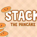 Clătite ilustrate cu fețe zâmbitoare, unele stivuindu-se, pe un fundal cu model în carouri, cu textul Stack the Pancake